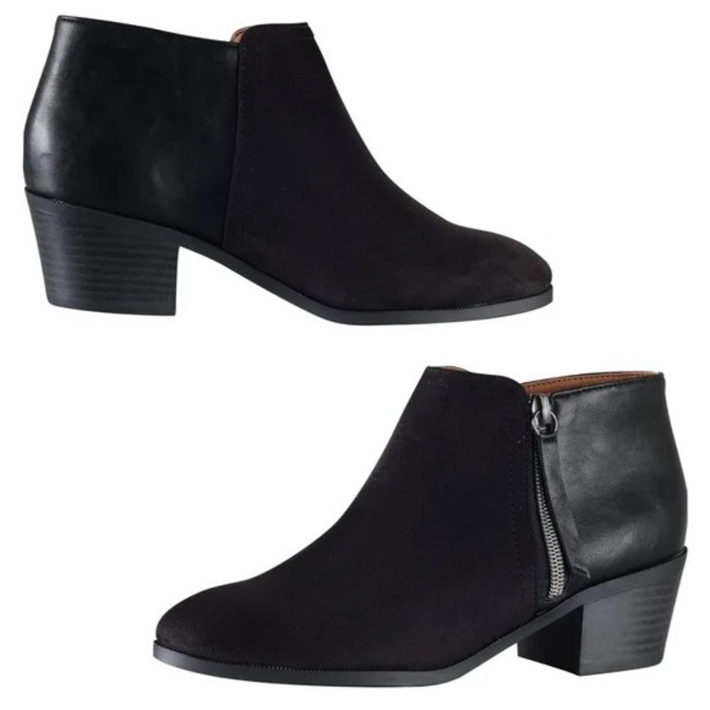 Black Side Zip Two Tone Ankle Boots - Picture 1 of 2